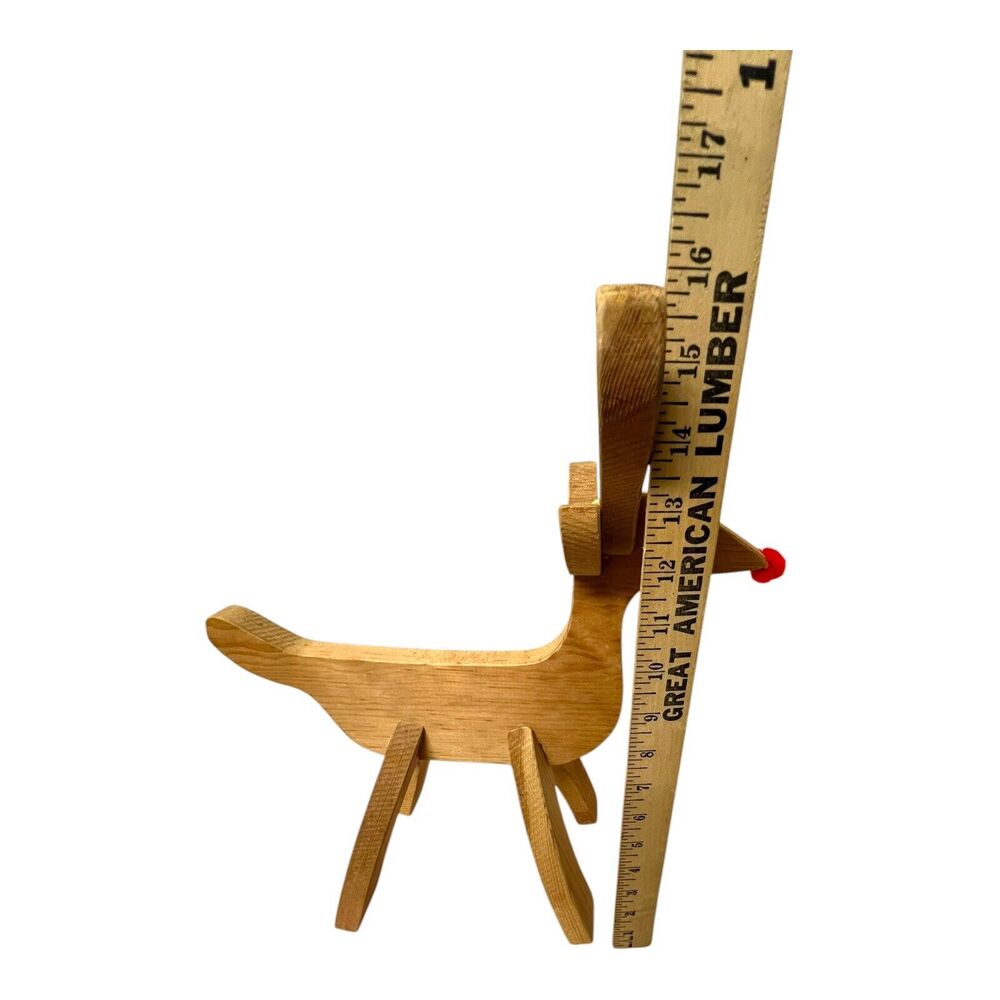 MCM Handmade Wooden Reindeer Rudolph Pom Eyes 16” Puzzle Statue Kitsch Atomic - Picture 8 of 9